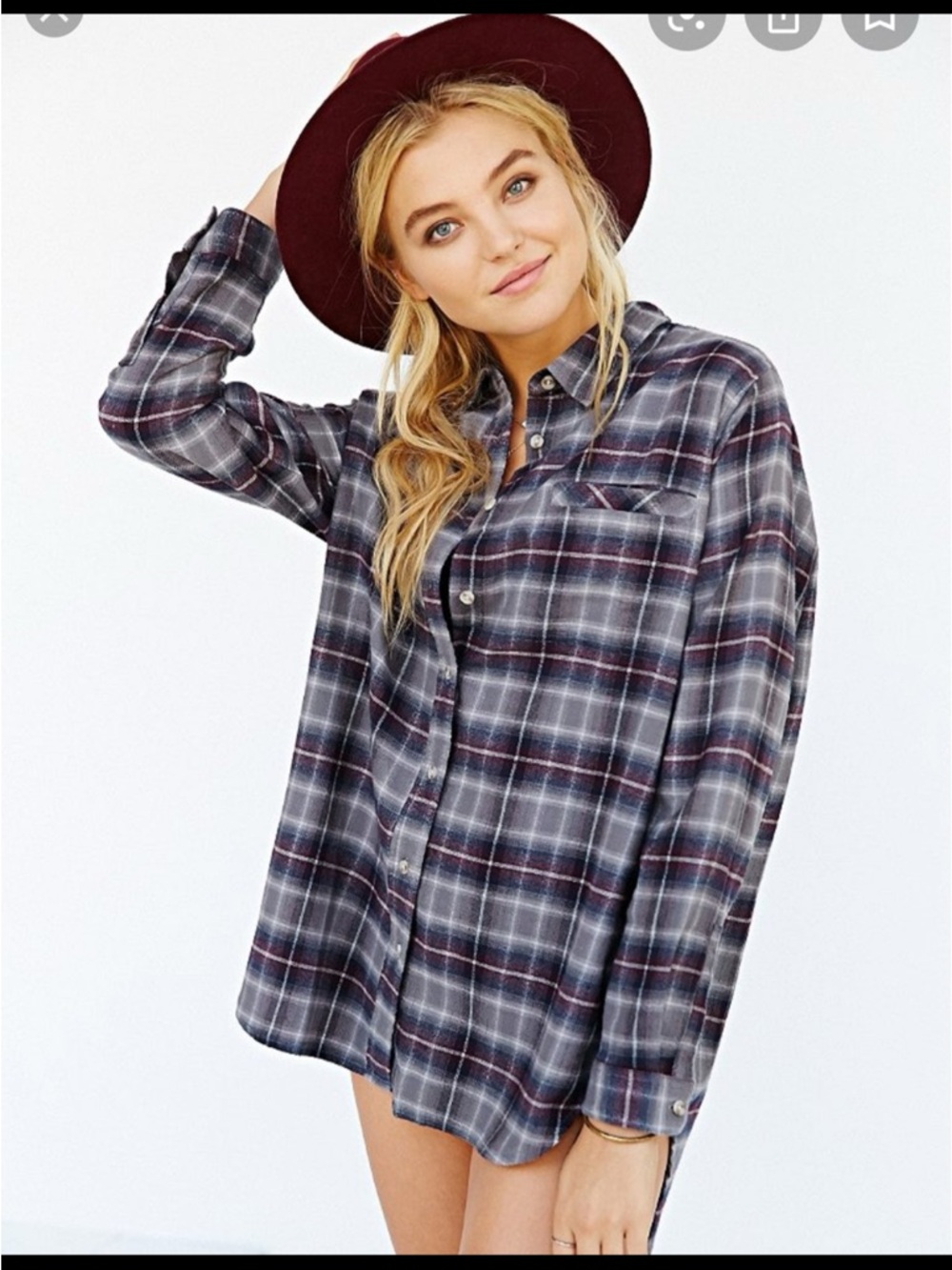 BDG Plaid Button-Up Shirt in Burgundy and Charcoal